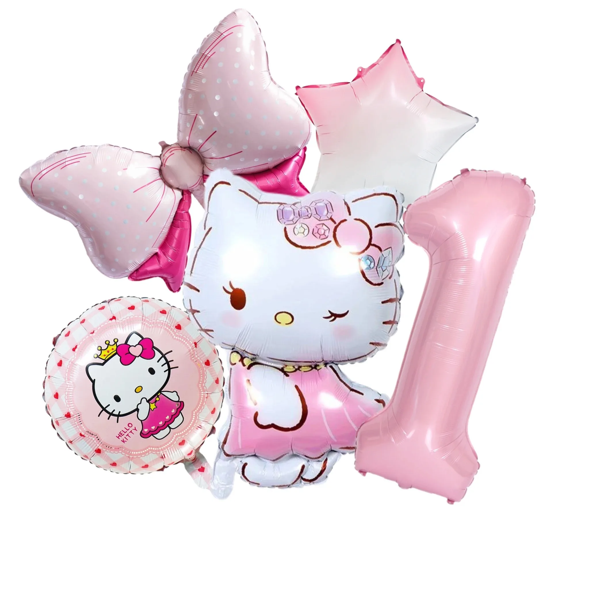 5pcs Hello Kitty Themed Birthday Party Decoration Supplies Kawaii KT Cat 32 Inch Number Foil Balloon Kit Baby Shower Girls Gift