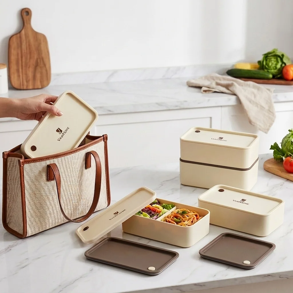 

Plastic Bento Lunch Box Microwave Safe School Portable Food Container For Kids Student Stackable Sealed Fridge Fresh-keeping Box