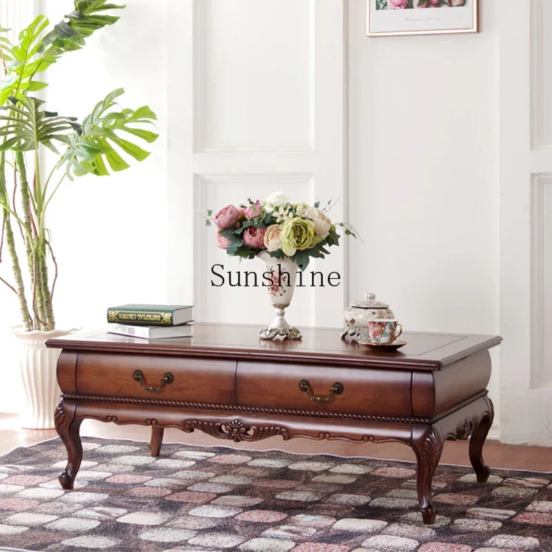 

American coffee table living room retro tea table engraving design storage high-end wooden desktop FT