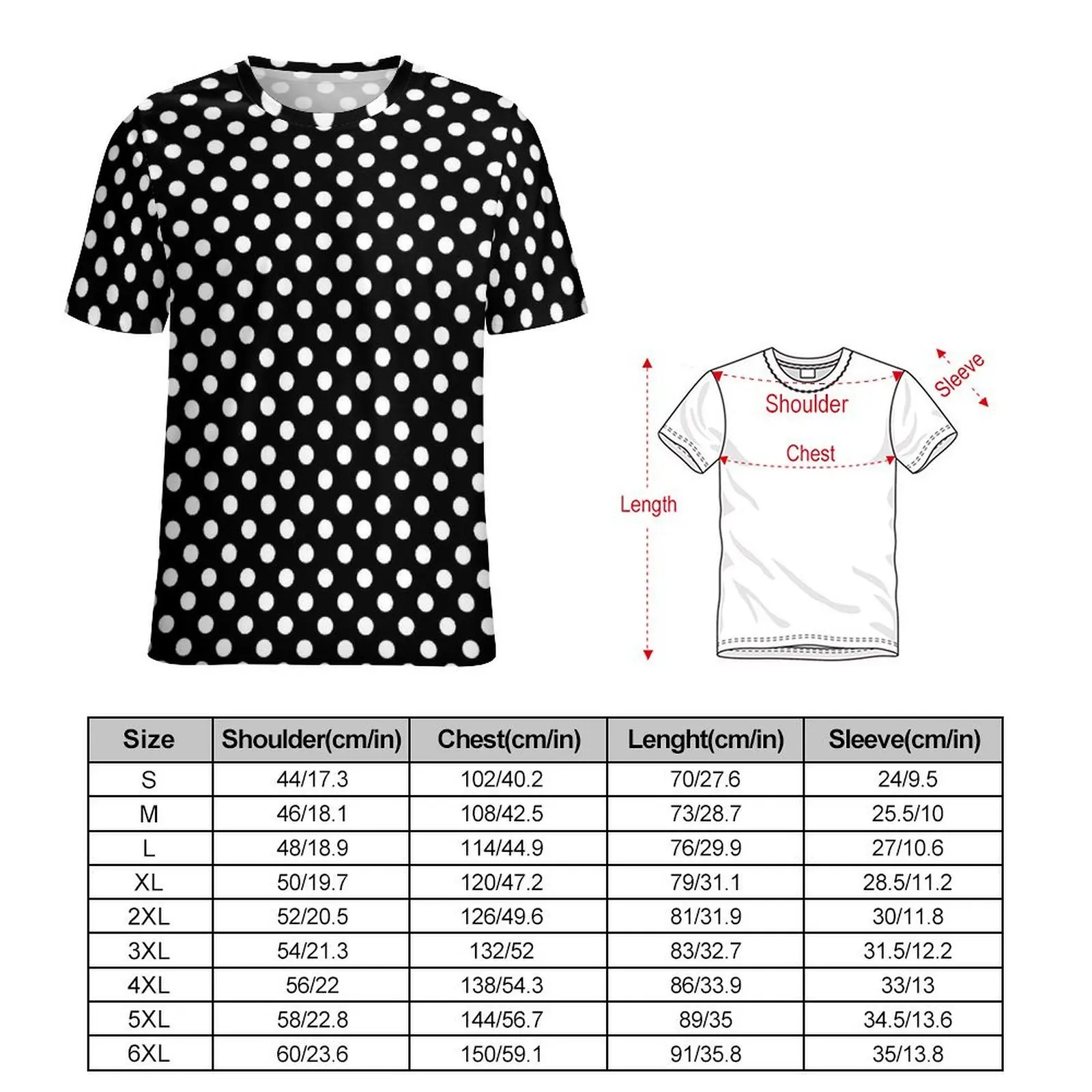 White Polka Dot T-Shirt Retro Print Fashion T-Shirts Couple Classic Tshirt Summer Short Sleeve Printed Tees Plus Size 6XL
