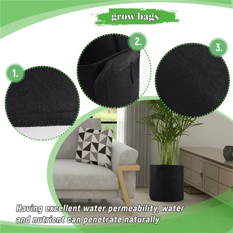 Y50A-Fabric Pots Container, 5 Pack 3 Gallon Plant Grow Bags, Fabric Containers With Strap Handles For Potato, Flower, Home Garde