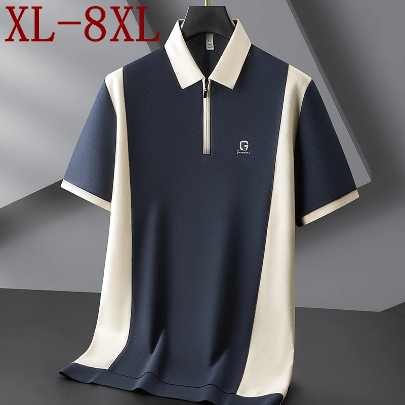 

8XL 7XL 6XL 2025 New Summer High End Luxury Cotton Polo Shirt Men Tops Tees Fashion Patchwork Mens Shirts Zipper Lapel T-shirts