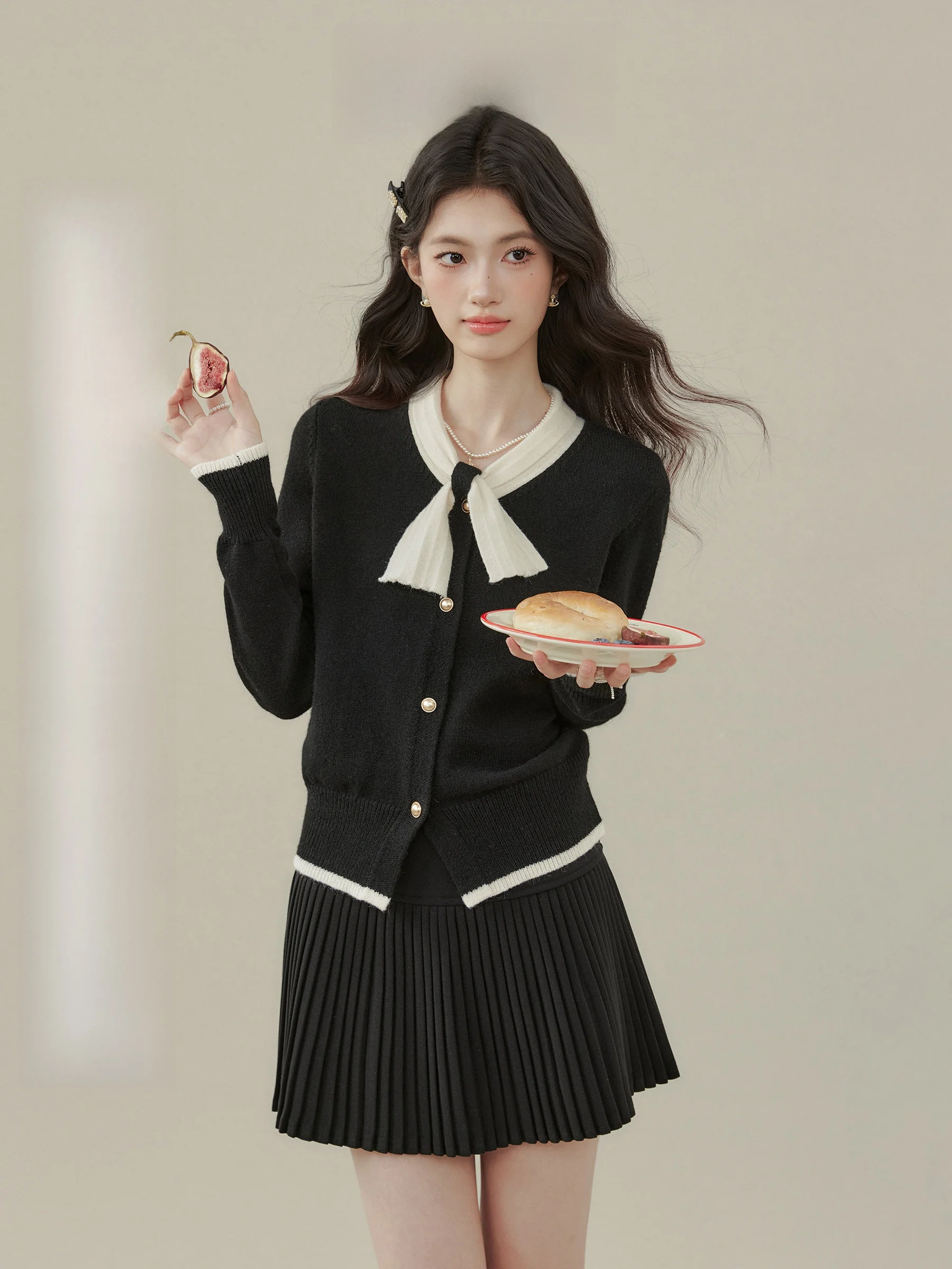 

Ele Bla вязаный открытый кардиган женский модный повседневный свободный крой длинный све круглый Ne на пуговицах осеннее новое поступление