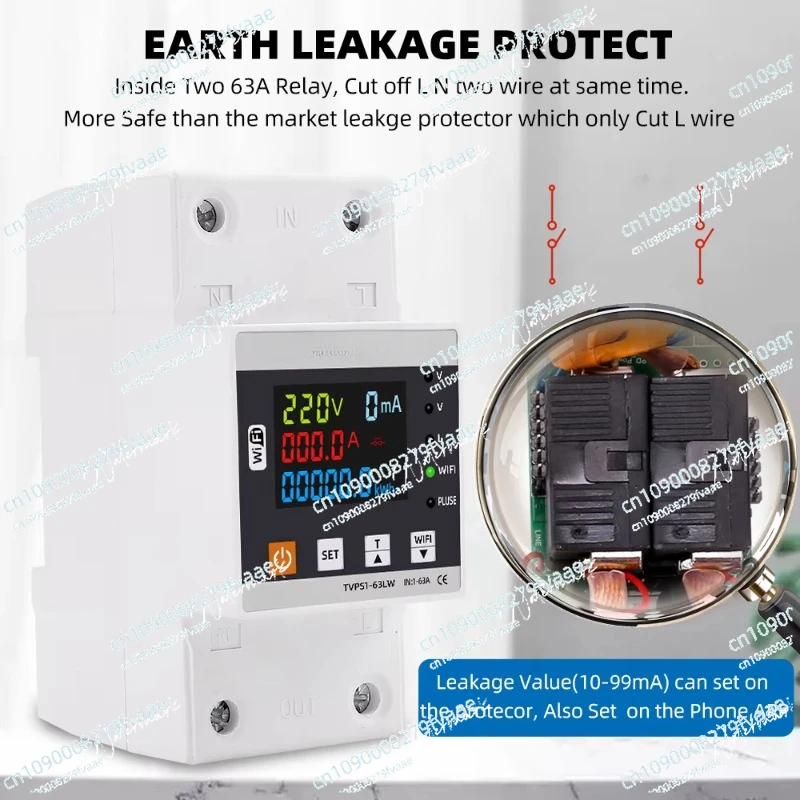 63A 80AWiFi สมาร์ทรั่ว Overvolt Protector รีเลย์ Circuit Breaker จับเวลาพลังงาน KWh
