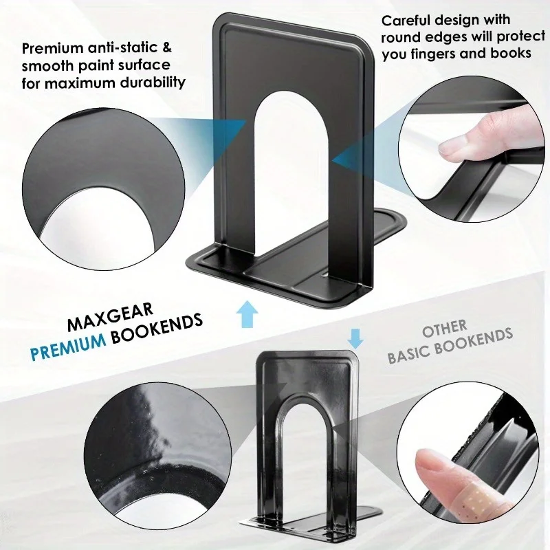 2/4pcs Premium Matte Painted Book Ends, Heavy Duty and Sturdy Bookends for Shelves, Office Non-Skid Metal Book End Stopper