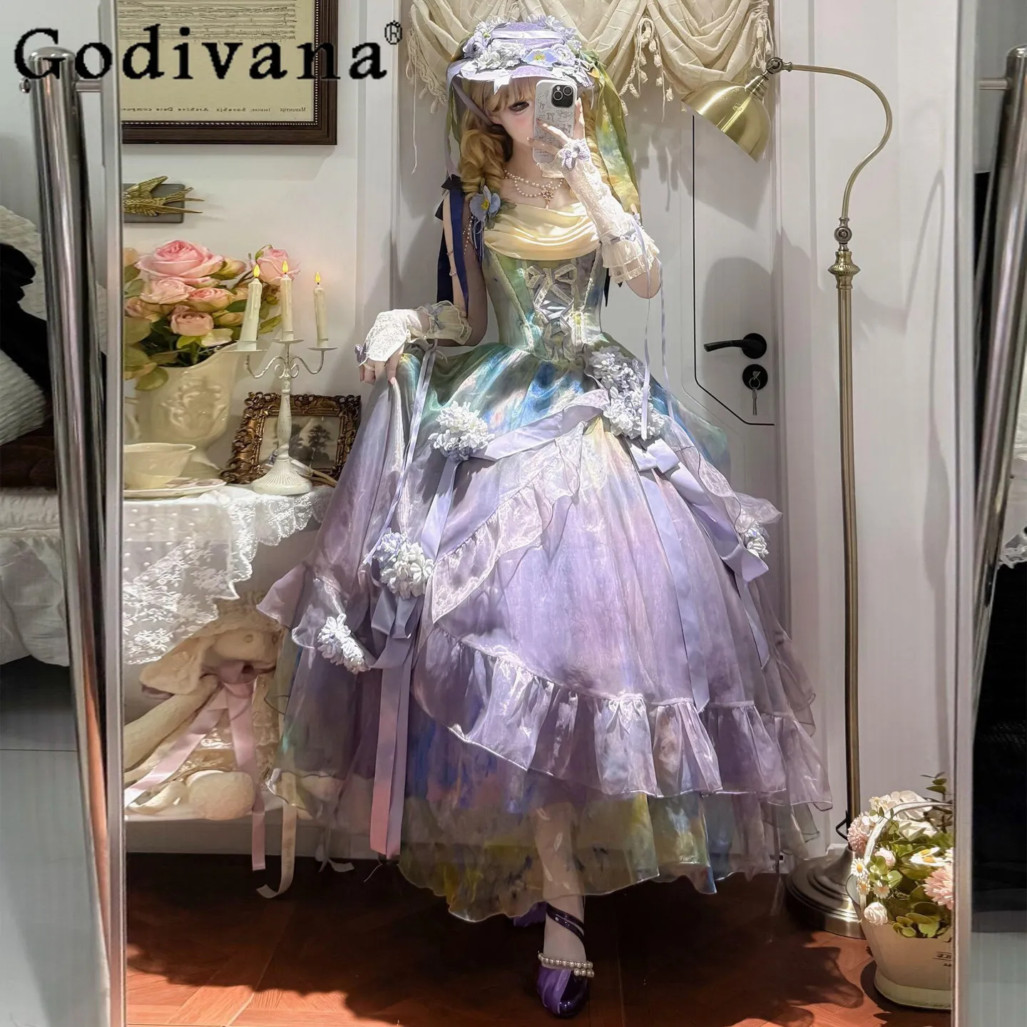 

Original Gothic Lolita Dress Jsk Spring and Summer Women's Sweet Elegant Evening Dress French Court Style Princess Long Dress