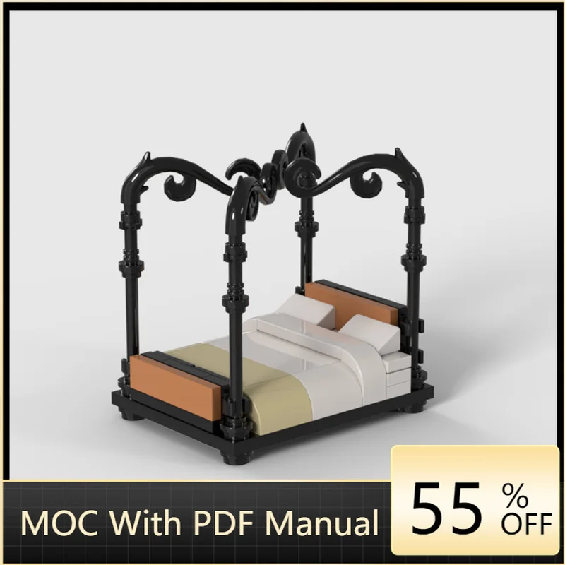 

54 шт. MOC, креативная мебель, модульная модель четырехсторонней кровати, архитектурный строительный блок, детская сборка, кирпич, праздничные игрушки, подарок