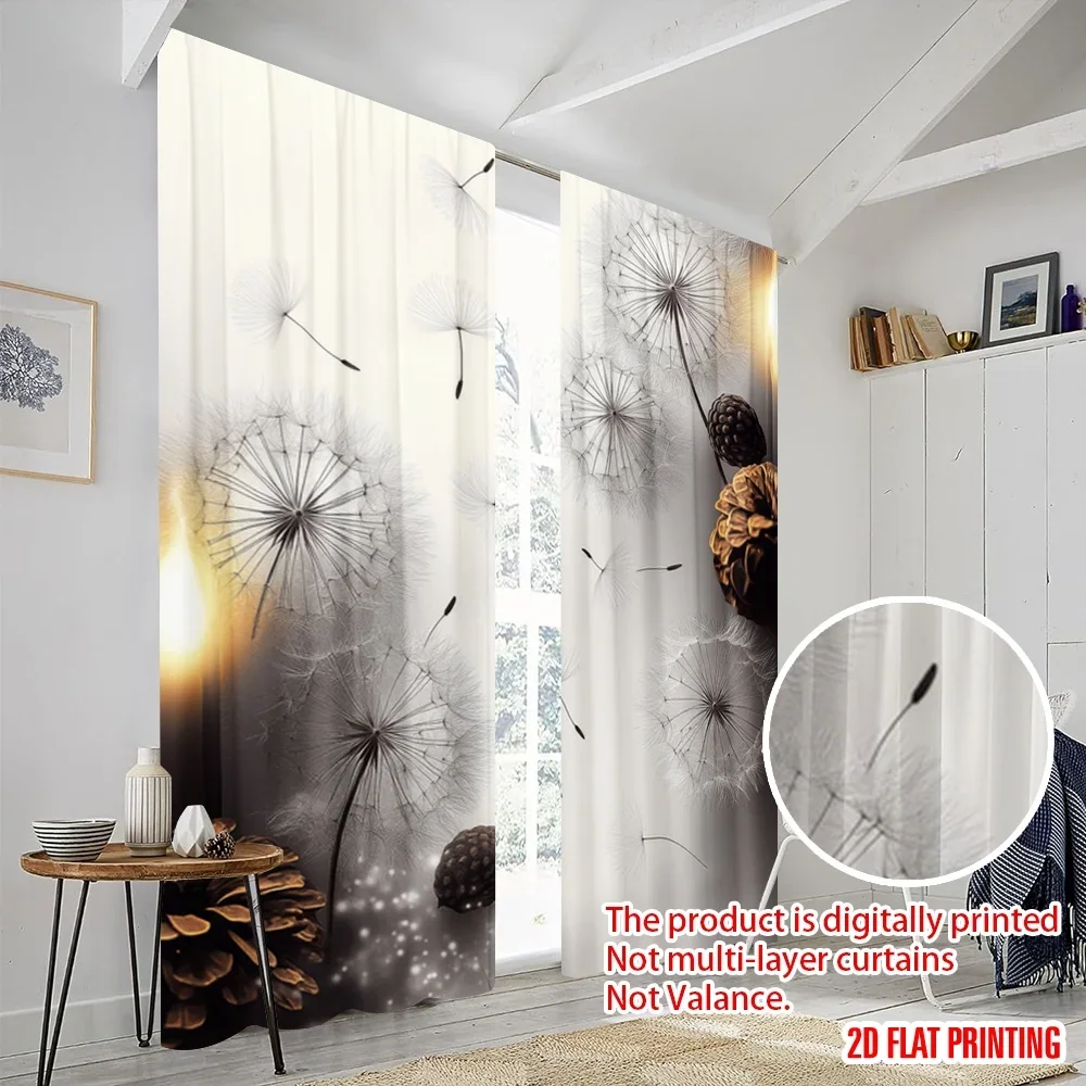2pc,2D plane printing Creative Curtains Dandelion Drift Versatile Polyester Fabric (without rod) Home Decor Ldeal for Living