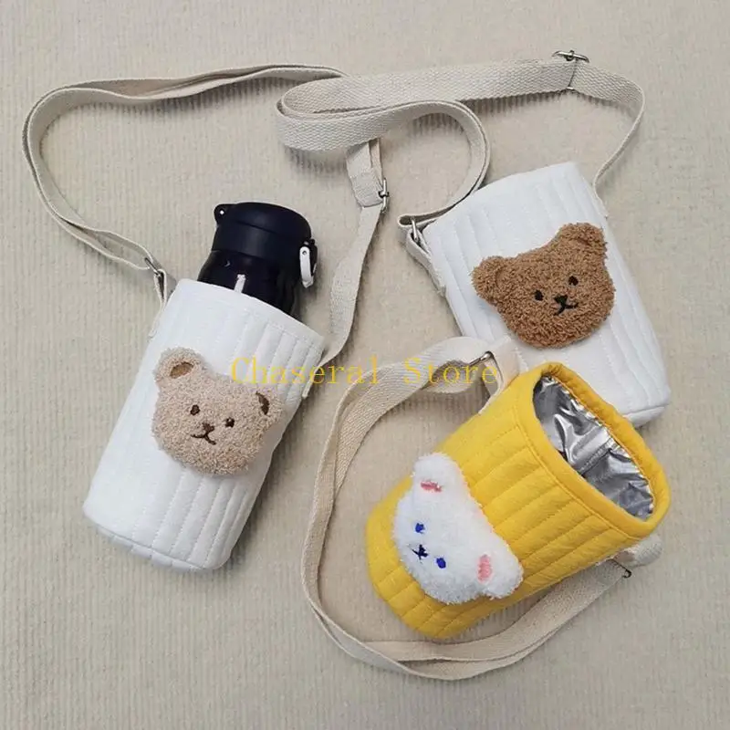 

E7CE Reusable Bear Baby Warm Bottle Bag Feeding Bottle Cover Shoulder Bag Crossbody Cup Holder Cover