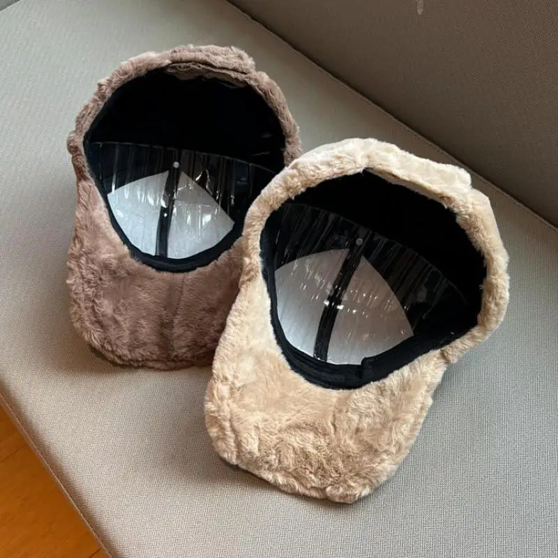 Winter Hats For Women Thickened Faux Fur Baseball Cap Female Outdoor Sunshade Keep Warm Solid Adjustable