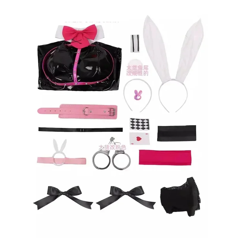 미쿠 토끼 코스프레 구멍 검은 가죽 토끼 소녀 섹시한 귀여운 할로윈 코스프레 의상 머리 장식 옷 램프 소녀 가발