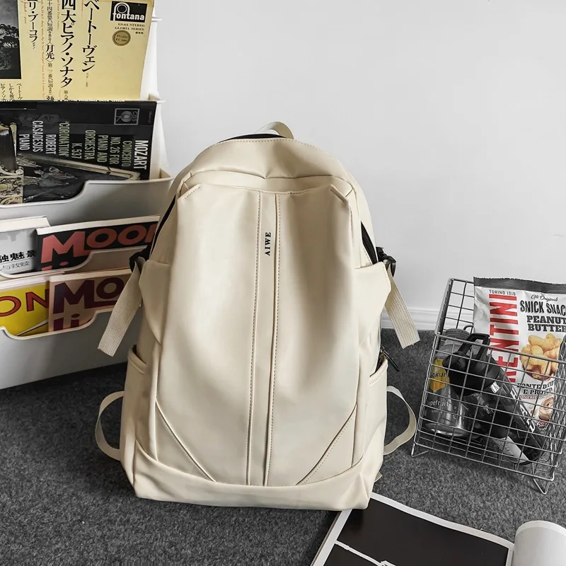 Einfarbig vielseitige weiche Leder Rucksack Unisex Schüler Schult asche große Kapazität Mode trend ige Reise Computer Rucksack