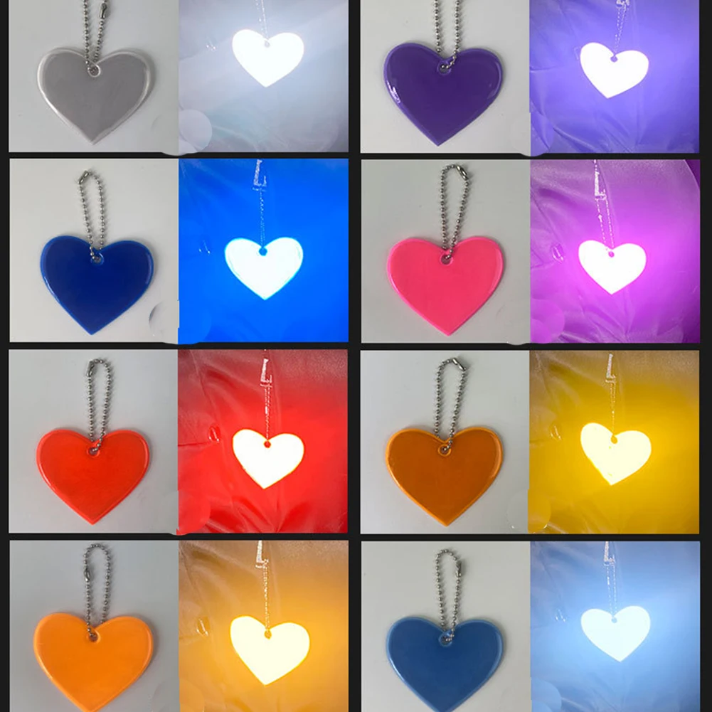 Safe Reflective Keychain For Bag Backpack Pendant Heart Ornaments Reflectors For Things Adults Children Night Safety Accessories