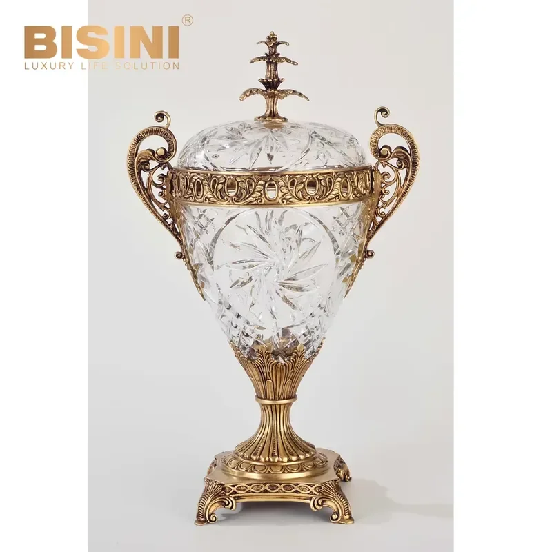 Large Oval Candy Bowl With Italian Crystal and Copper Hook Vine Flower Home Decoration Compote Fruit Bowl