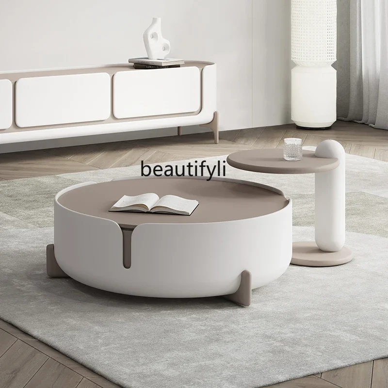 

S Simple Living Room Home Coffee Table French Cream Style Coffee Table Art round Tea Table Minimalist living room furniture