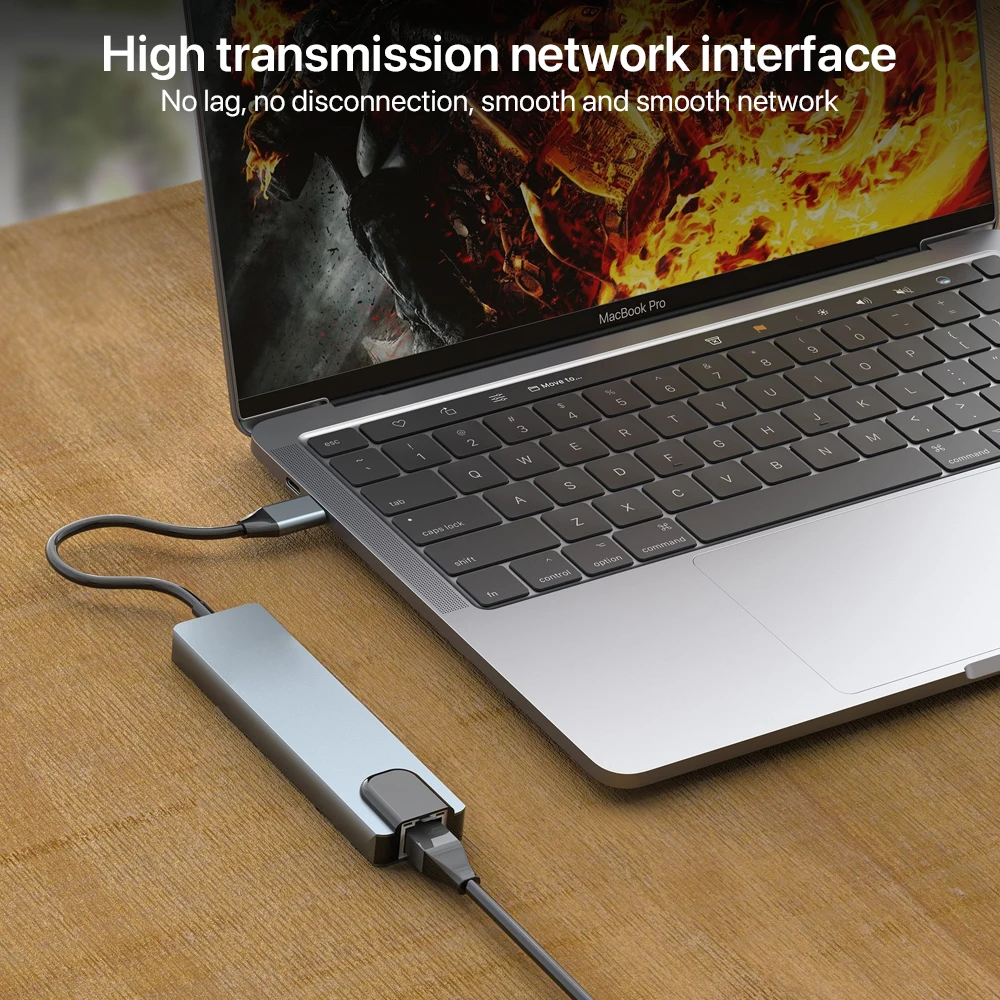 Hub USB Type C 6 in 1 Multi-Port Docking Station USB 3.0 4K@30Hz Supports 65W Reverse Charging Laptop Docking Station USB C