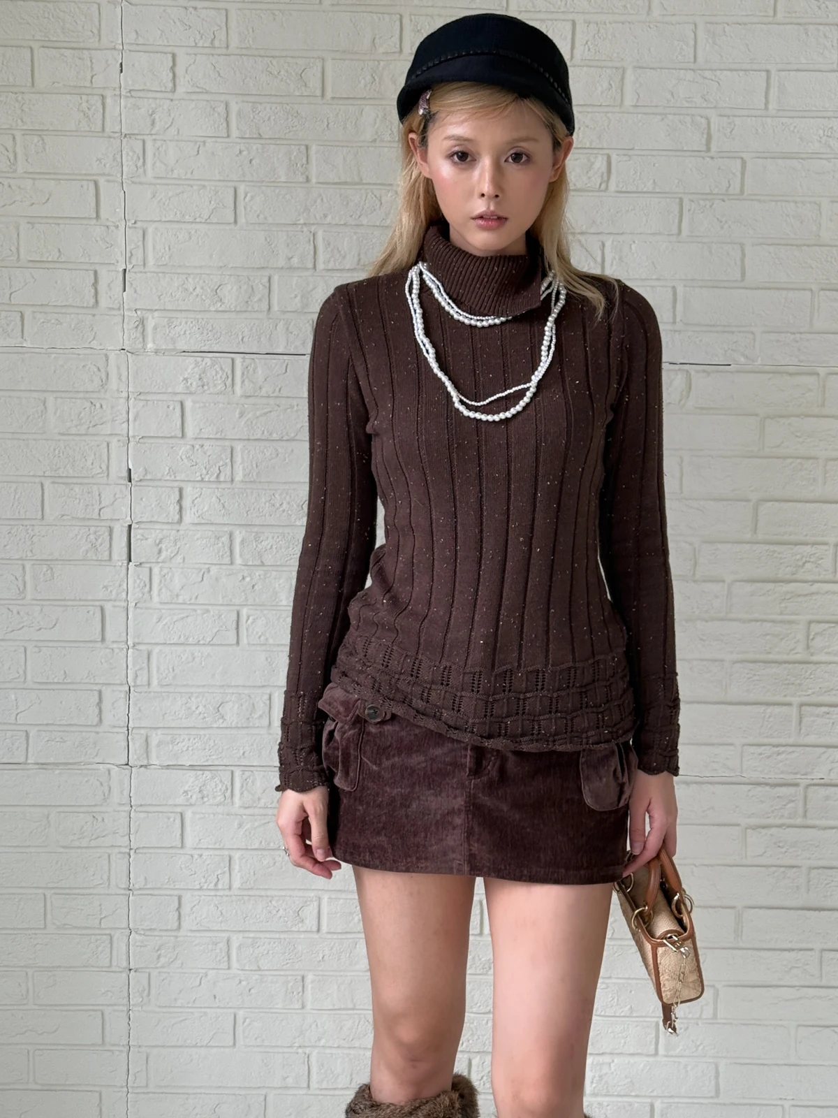 

Женский облегающий вязаный свитер с высоким воротником и длинными рукавами Anne's Armor, эластичный, цветной