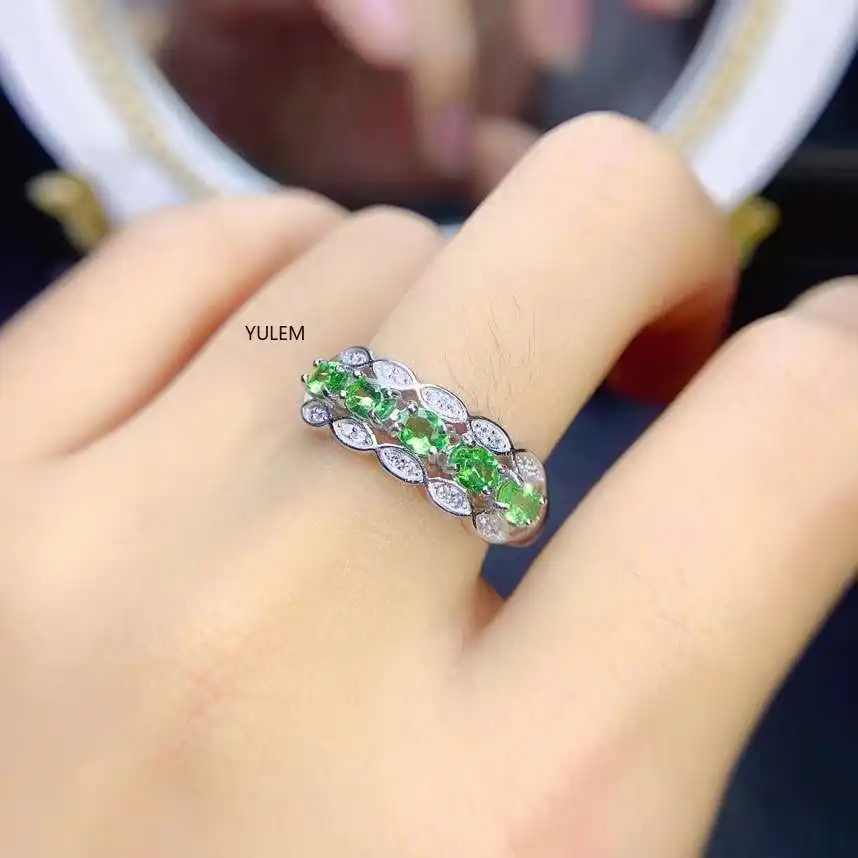 

YULEM Jewelry 100% Natural Tsavorite Ring for Daily Wear 5Pieces 3*4mm Tsavorite Silver Ring Fashion Silver Gemstone Ring