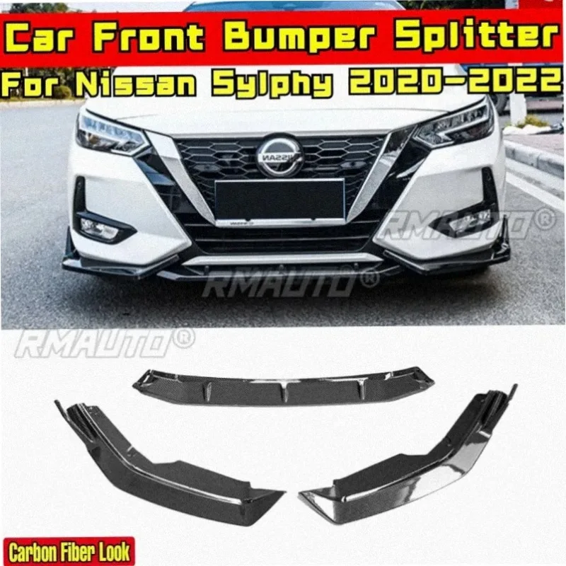 For Nissan Sylphy 2020-2022 Body Kit Front Bumper Lip Carbon Fiber Look Sport Style Front Bumper Splitter Car Accessories