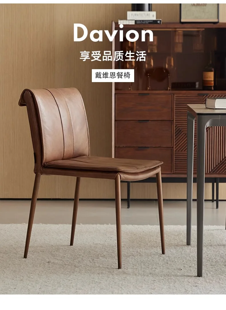 Luxury urban full leather chair, back chair, home restaurant dining chair, modern simple retro style cowhide leisure chair view 6