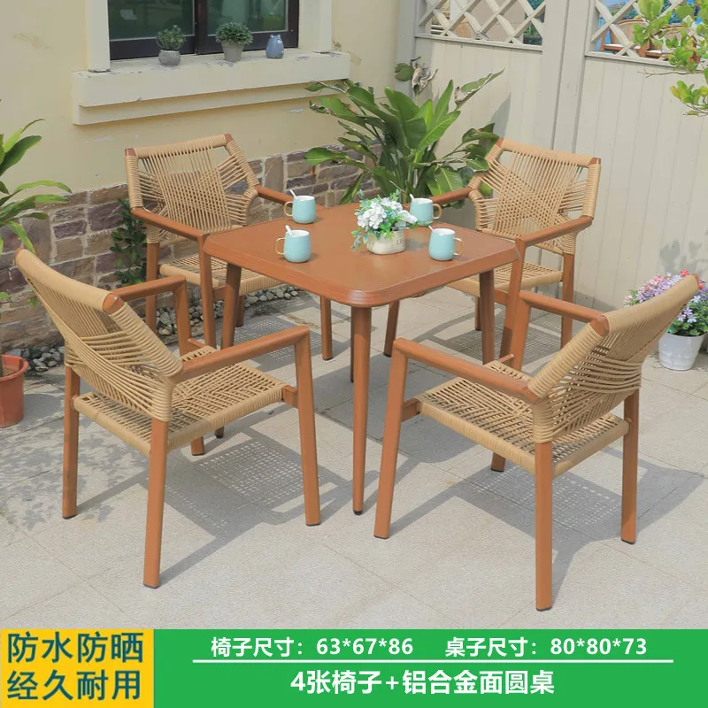 Scenic hotel balcony furniture courtyard garden ribbon chair cafe handmade rattan outdoor leisure tables and chairs