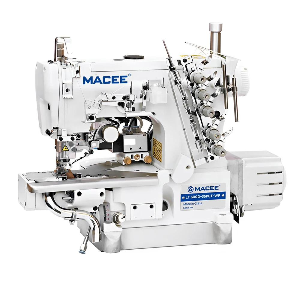 MC 600D-35PUT-WP HIGH-SPEED DIRECT DRIVE LEFT-SIDE CUTTER PNEUMATIC CRLINDER-BED INTERLOCK SEWING MACHINE WITH AUTO-THREAD WIPER