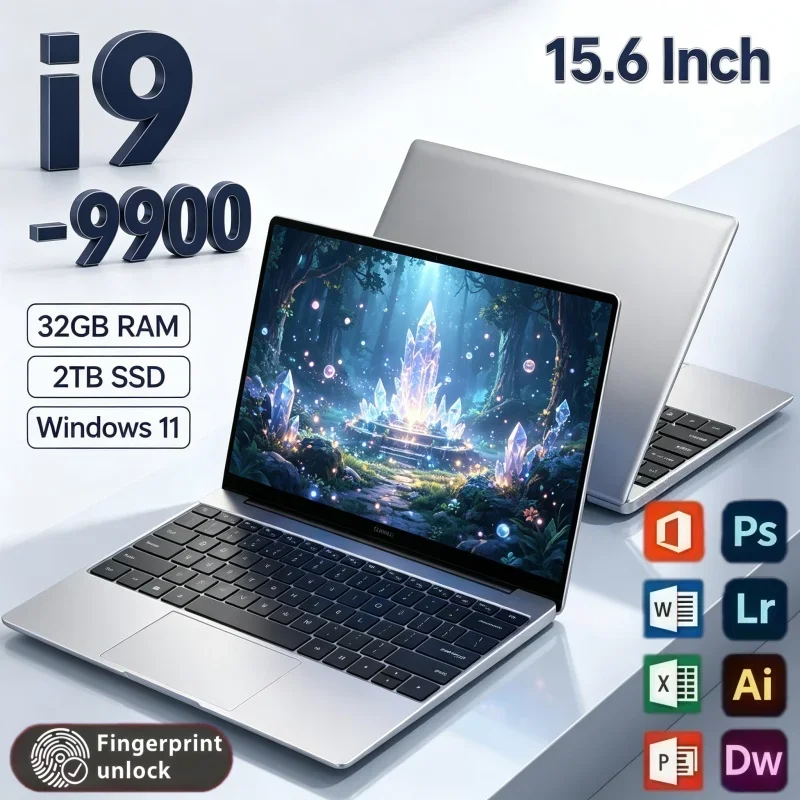 15.6 Inch Ultra Thin Laptop Intel Core I9 9900 32GB RAM 2TB SSD Windows 11 Fingerprint Unlock Notebook For Daily Task And Gaming