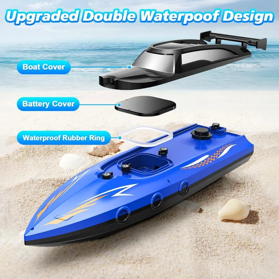 RC Boat with LED Lights, 2.4Ghz Full Size RC Boat, RC Boat for Pools and Lakes, 30 Minutes Run Time, Pool Toys