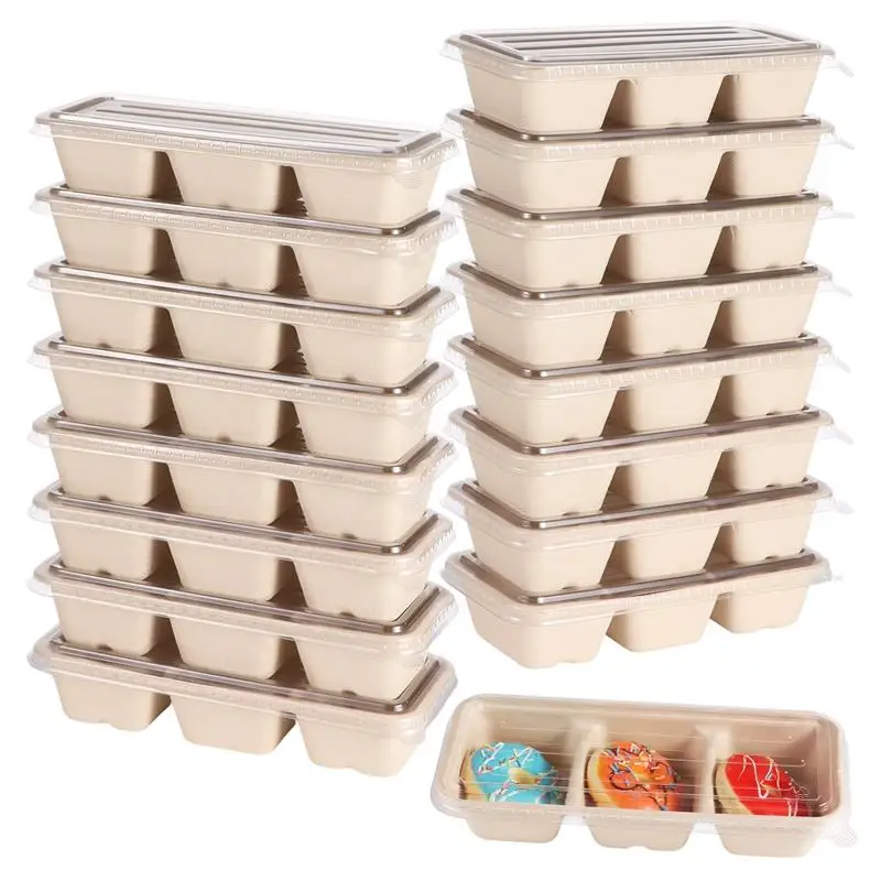 48Pcs 3-Compartment Bowls Disposable Divided Food Bowls Leak-Proof Meal Prep Serving Trays Take Out Food Containers For Party