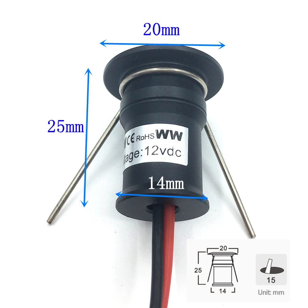 미니 다운라이트 LED 매립형 소형 스포트라이트, 천장 주방 룸 계단 실내 LED 스포트라이트, 변압기 AC110-220V 포함, 12V, 1W