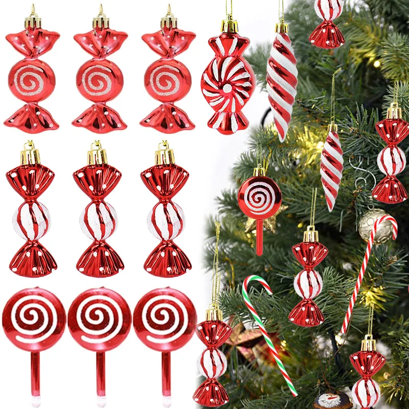 

6pcs Christmas Candy Cane Pendants Red Lollipop Xmas Tree Ball Hanging Decoration For Home Ornaments New Year 2024 Navidad Gifts
