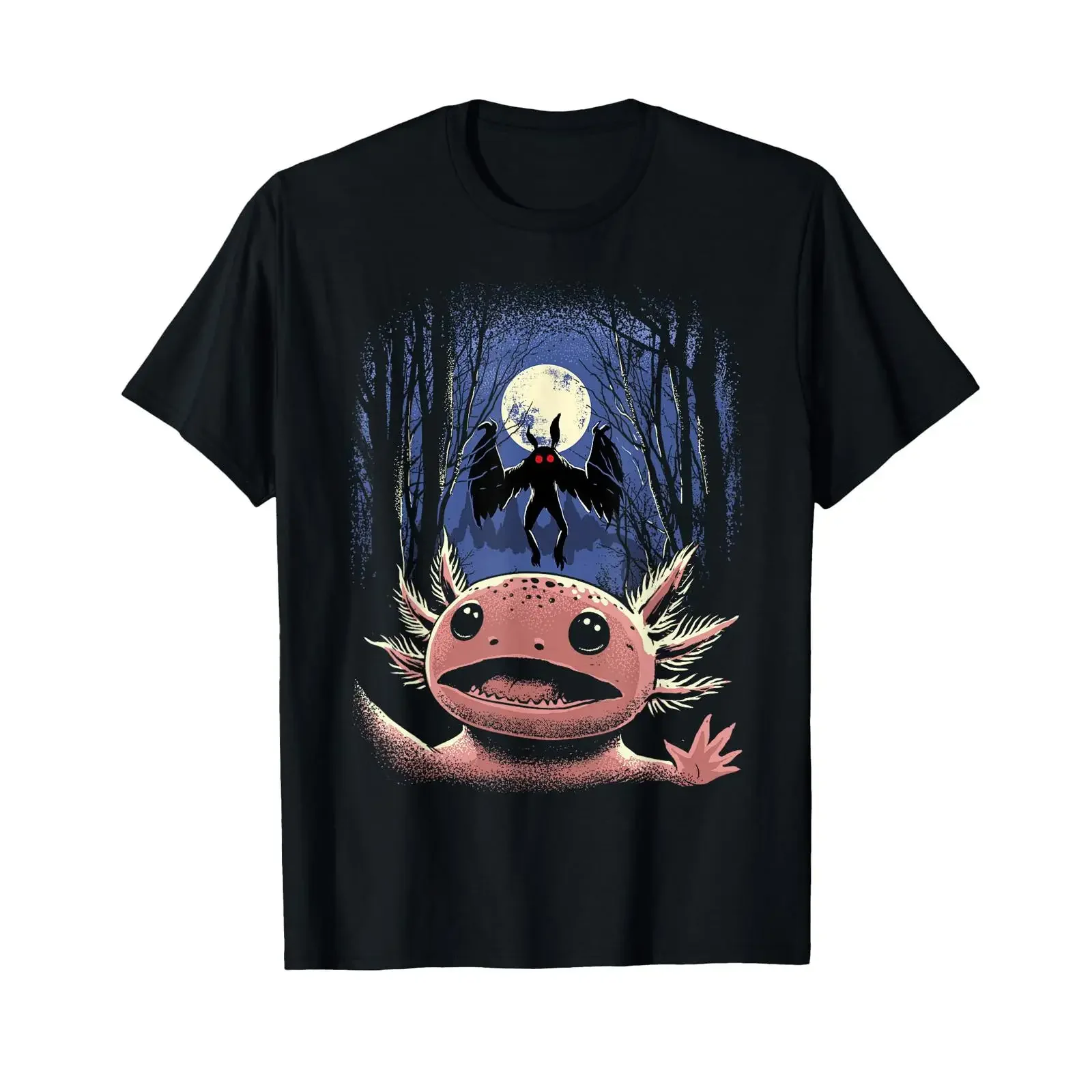 Scared Axolotl Selfie With Mothman Monster Cryptid T Shirt vintage Washed designer clothes Stretched fashion Soft homme