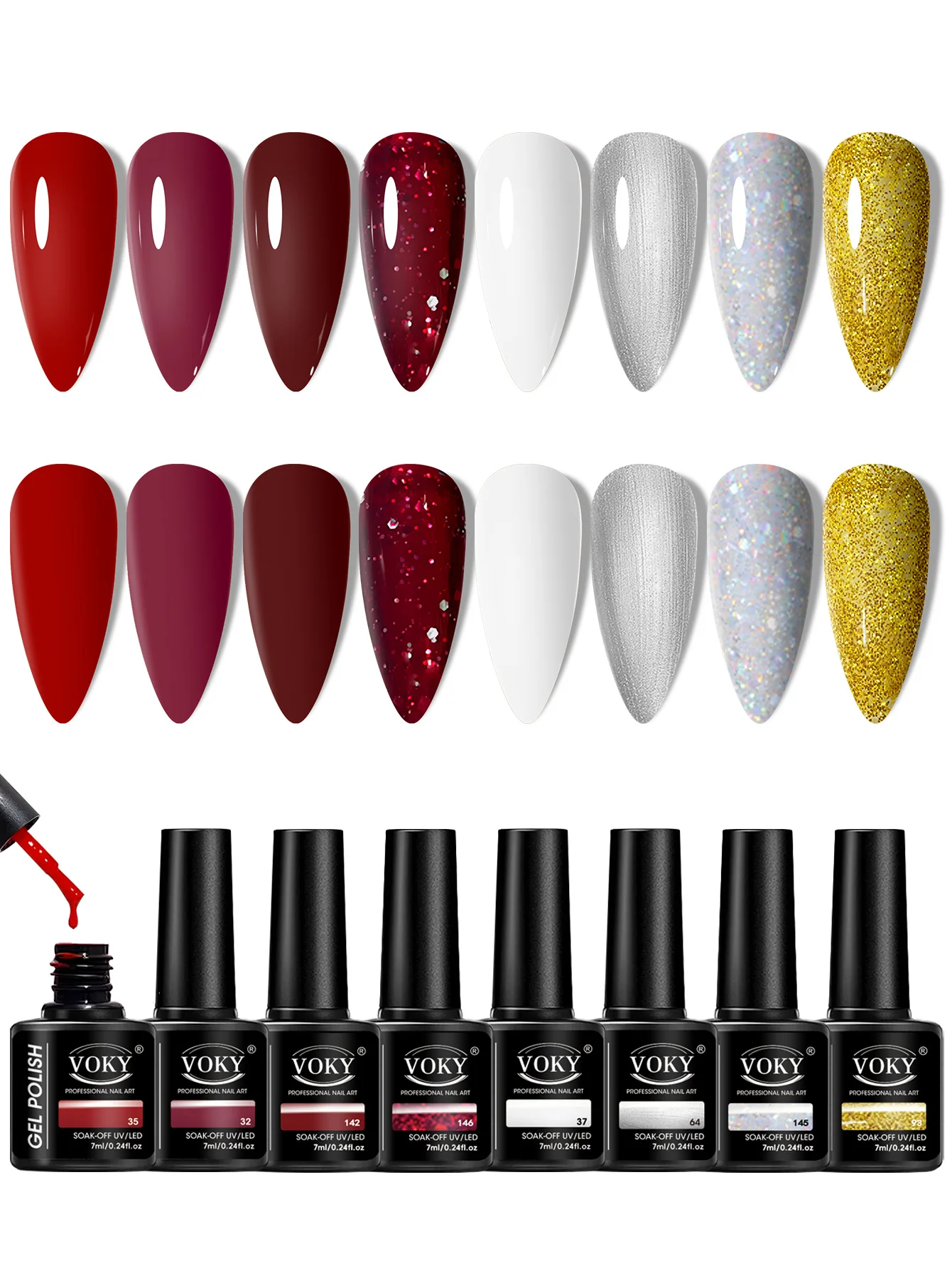 Zestaw lakierów hybrydowych VOKY, 8 sztuk, zdejmowalny wzór na paznokcie UV, prezent dla kobiet, prezent na Boże Narodzenie