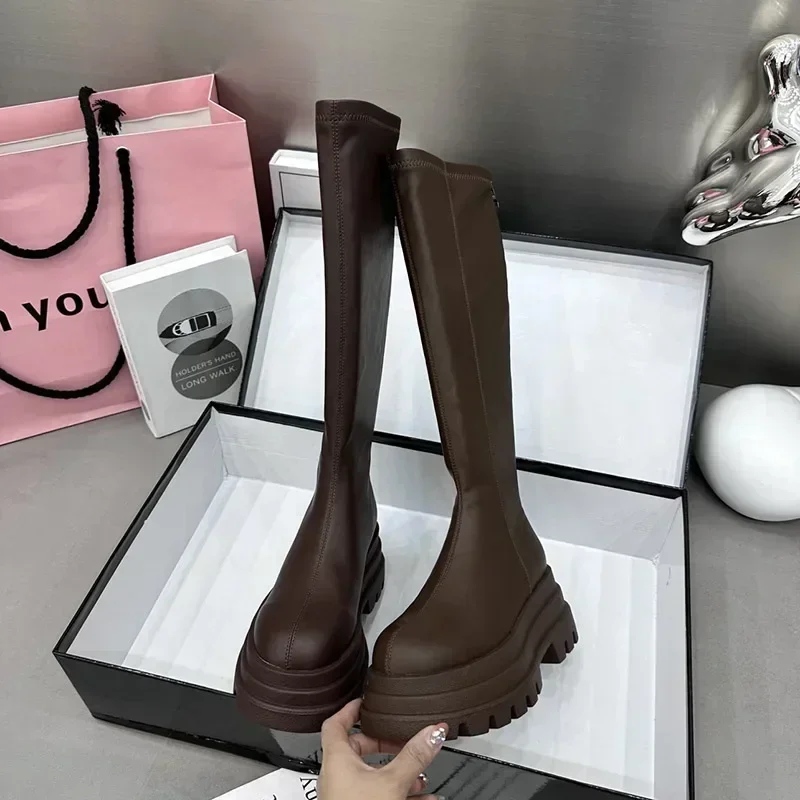 Classic Women Boots Fashion Elasticity Knight Boot High End Designer Platform Boots for Woman Exquisite Casual Shoes Botas Mujer