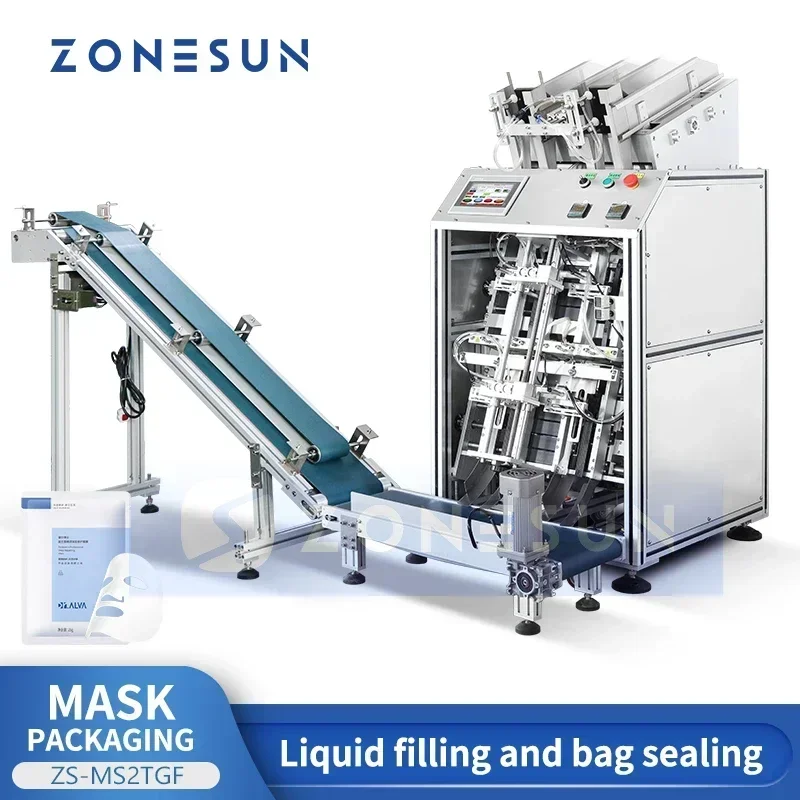 ZONESUN Magnetic Pump Automatic Facial Mask Packing Vertical Liquid Filling Bag Sealing Machine with Printer ZS-MS2TGF