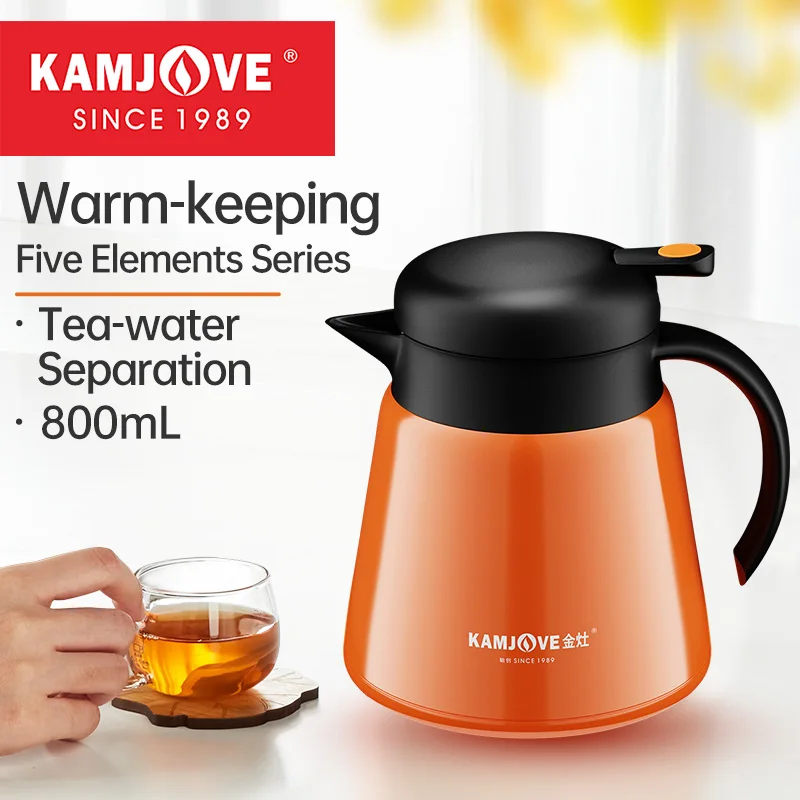 KAMJOVE Double-layer Warm-keeping Pot 316 Stainless Steel Warm Water Kettle,Vacuum Flask 800ML Tea Pot,Tea-water Separation