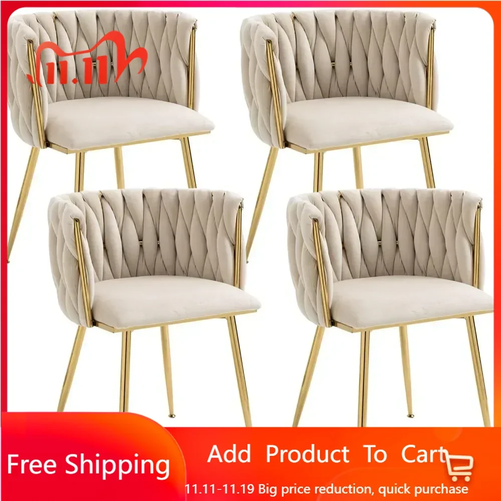 Modern Velvet Dining Chair with Gold Metal Legs, Luxury Tufted Dining Chairs for Living Room, Bedroom, Kitchen