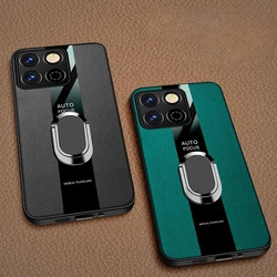 Plexiglass PU Leather Case For Honor 200 Smart Magnetic Metal Ring Stand Shockproof Protect Cover For Honor X8C X7C X9C X60 Pro