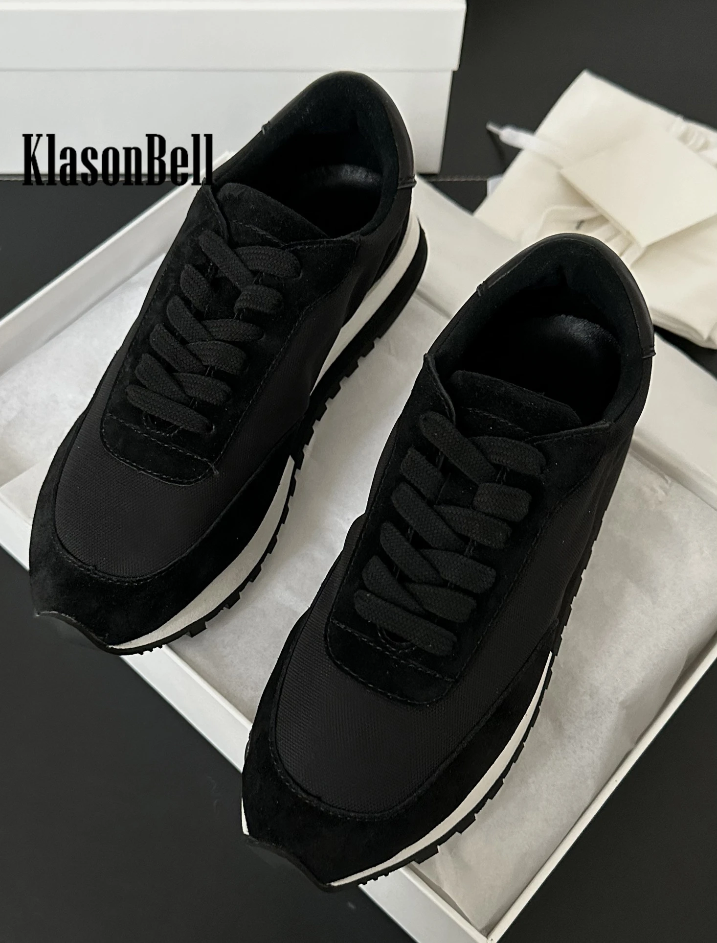 6.5 KlasonBell Female Cow Suede Spliced Mixed Colors Breathable Sneakers Lace-up Walking Comfortable Women Shoes