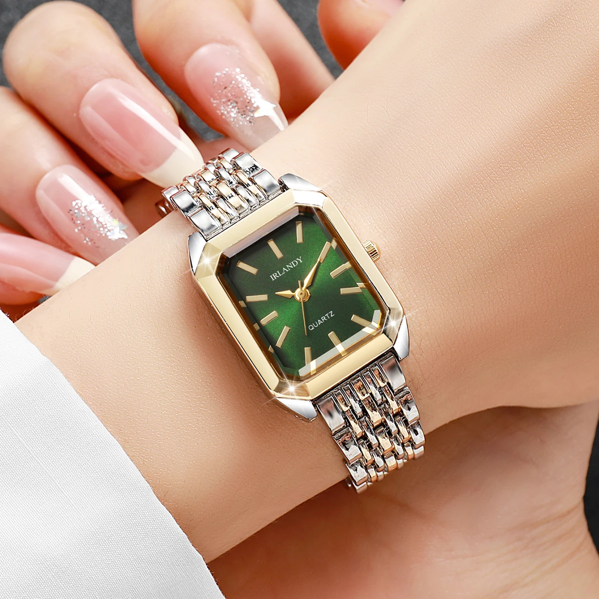 2PCS Elegant Rectangle Women Quartz Watches Set Fashion Ladies Analog Wristwatch Girls Clock Reloj Mujer (Without Box)