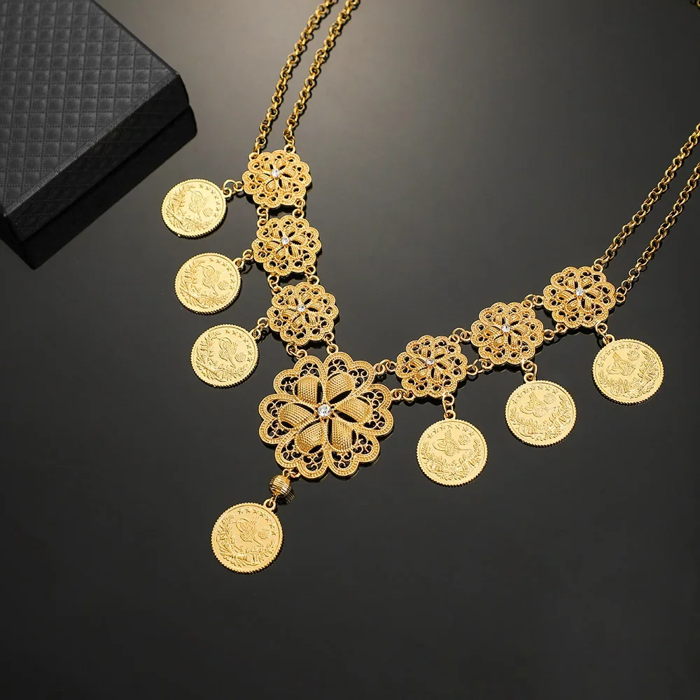 Arab Coin Big Necklace for Women Muslim Islam Middle East Wealth Symbol Wedding Long Necklaces Africa Turkish Persia Jewelry