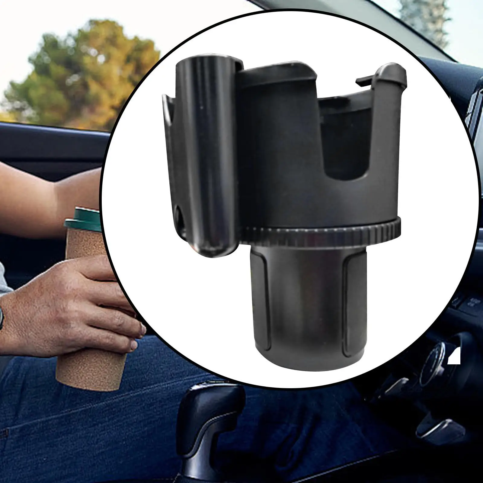 Generic Car Cup Holder Expander with Phone Mount Black Versatile Phone Cradle Auto Interior Parts Rotatable Vehicle Organizer