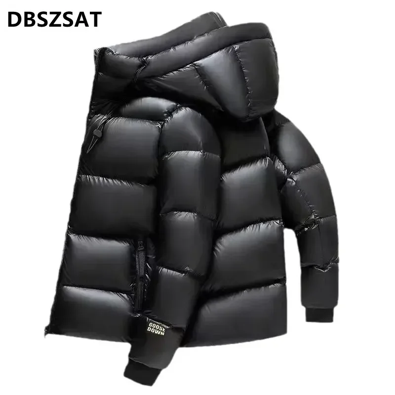 2028 NUEVOS hombres de moda de invierno abrigo blanco masculino Retro ligero fino abajo chaquetas hombres Color sólido abrigos con capucha sueltos H381