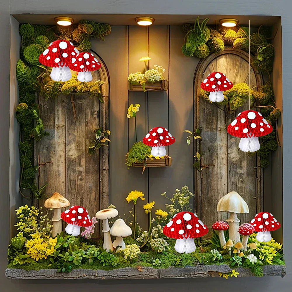 Pilz-Waben-Partydekoration 3D Pilz-Hängedekoration Niedliche Pilze für Feenwald-Gartenparty, Geburtstagsdekoration – Detail 11