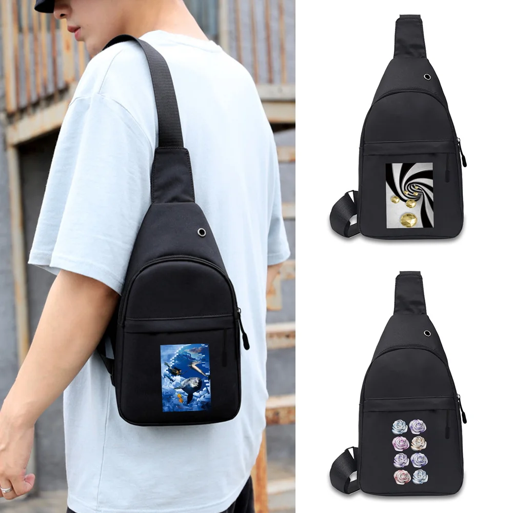 Men Chest Bag Shoulder Fashion Backpacks 3D Print Outdoor Shoppers Organizer Fanny Pack Male Korean-Casual Crossbody Canvas Bags