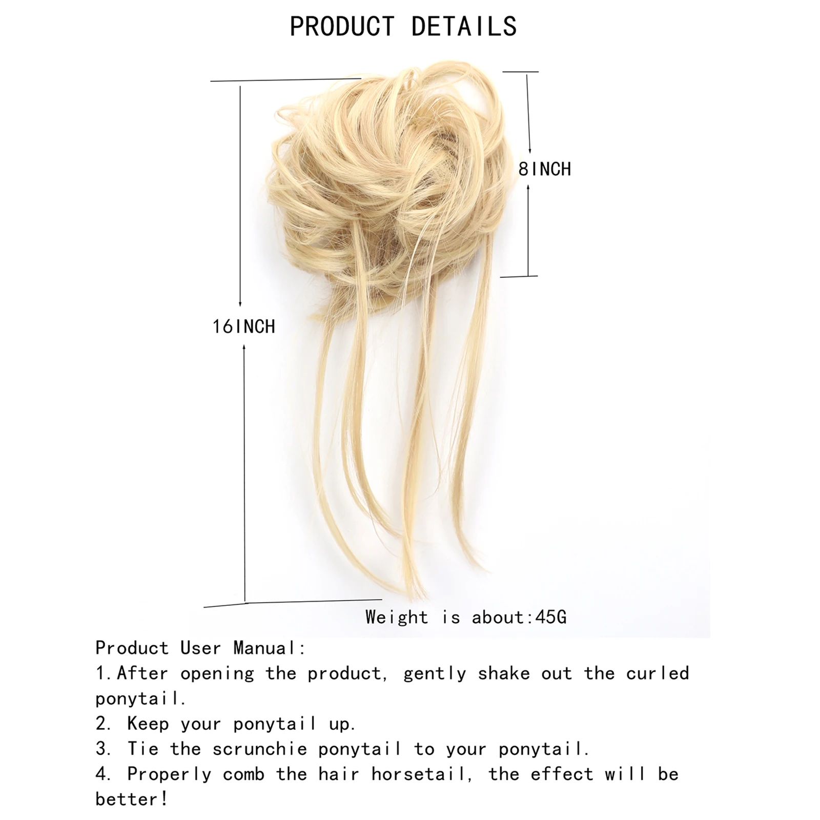 ผมปลอมแบบมัดหางม้าแบบยุ่งๆ ทรงผมยาวแบบยุ่งๆ พร้อมยางรัดผม สำหรับผู้หญิง ผมสังเคราะห์ จัดทรงได้ทันที ง่าย รวดเร็ว