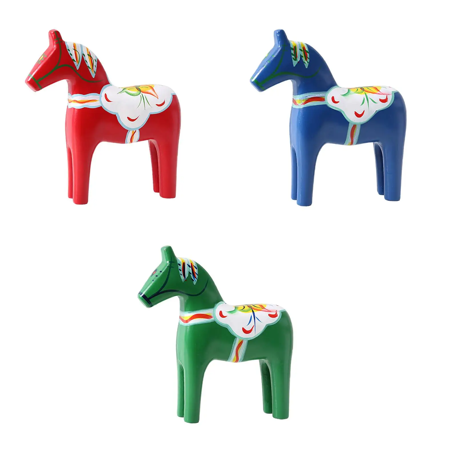 Wooden Dala Horse Statue Carved Scandinavian Animal Decor Desktop Figurine for Living Room Shelf Rustic Home Decoration