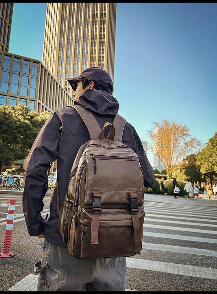 2026 Modischer Herren-Rucksack Luxuriöser Lederrucksack für Männer Große Kapazität Wasserdichter Reiserucksack Casual Business Laptop-Tasche – Detail 14