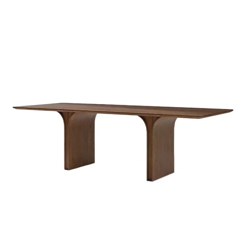 Nordic all-black walnut large board light luxury simple living room thick dining table meeting room desk solid wood tea table