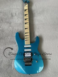 Metallic Blue Electric Guitar Jac Body Maple Fingerboard Shark Inlaid SSH Pickup Tremolo Bridge Neck Set In body support custom